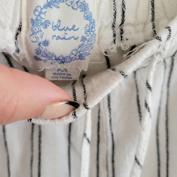 Blue Rain Black and White Striped Linen Drawstring Pants - Picture 3 of 3